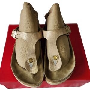 Birkenstock Metallic Pink Two-Strap Sandals with Adjustable Buckles